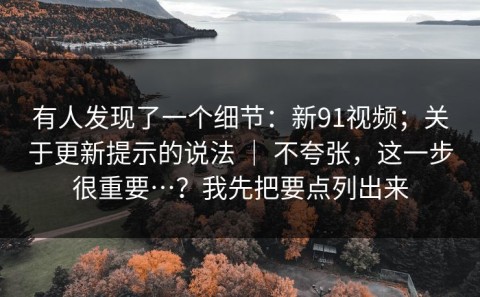 有人发现了一个细节：新91视频；关于更新提示的说法 ｜ 不夸张，这一步很重要…？我先把要点列出来
